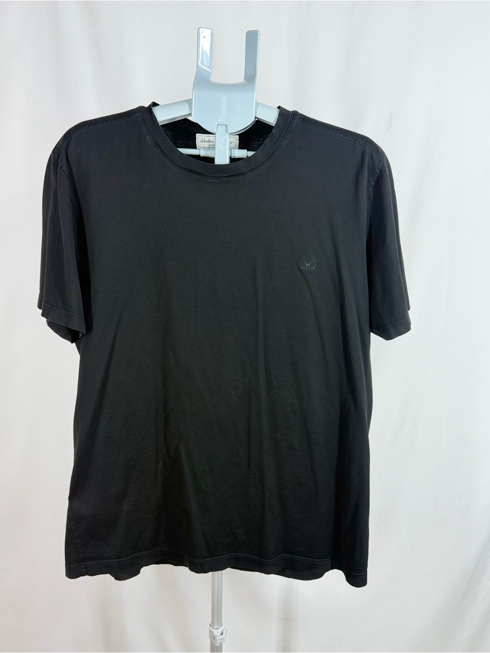 Salvatore Ferragamo Mens Black T-Shirt XXL Gancini Logo Embroidered Cotton Italy